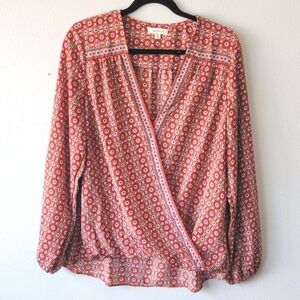 Max Studio Geometric Print Blouse in Red and White